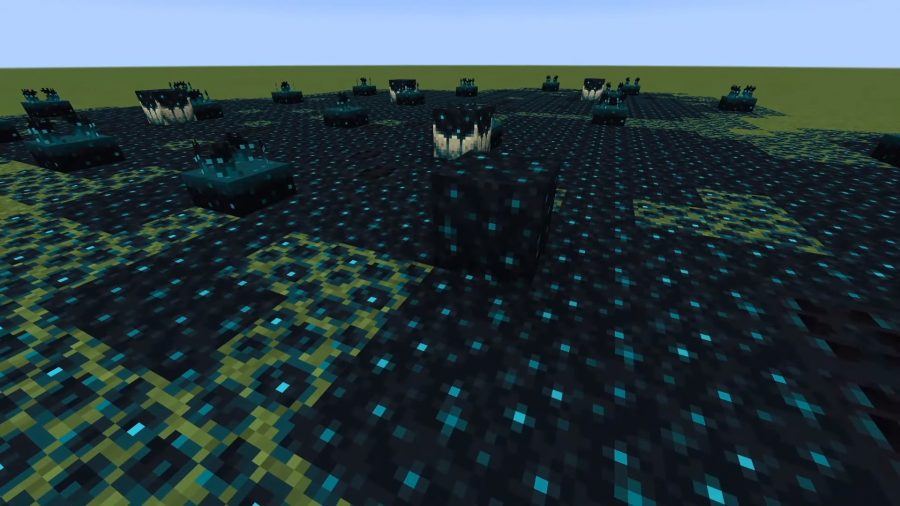 minecraft-grottes-et-falaises-sculk-blocks Une grande quantité de Sculk. C'est une substance de couleur noire et sarcelle qui agit un peu comme la redstone, mais peut être activée à distance avec des blocs spéciaux Sculk Sensor.