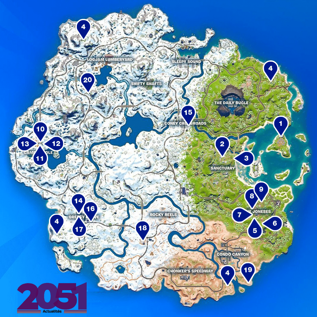 Map Fortnite Chapitre 3 Saison 2 Fortnite : où trouver tous les PNJ sur la nouvelle carte du chapitre 3 -  2051.fr