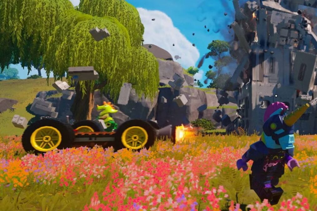 Un joueur de LEGO Fortnite fabrique un semi-remorque impressionnant pour transporter des charges.