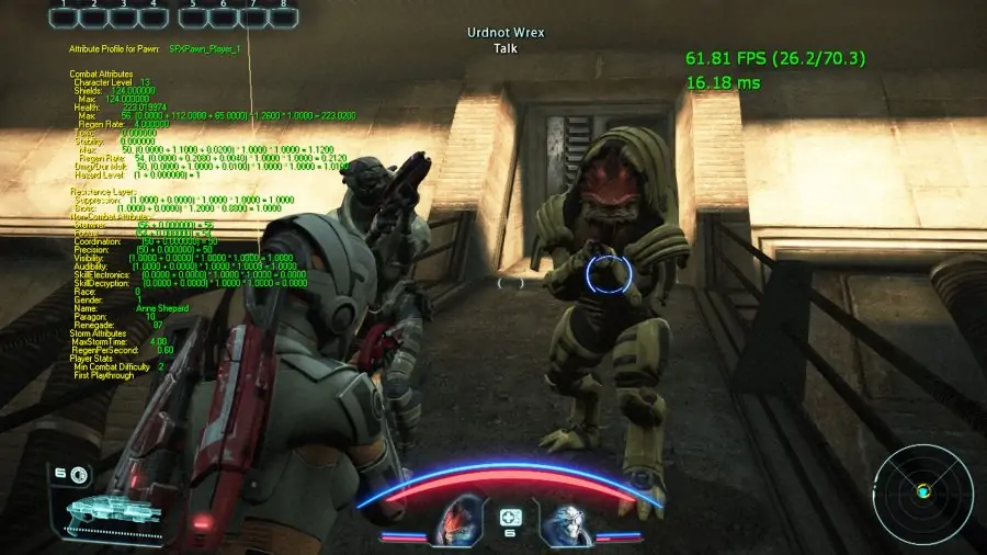 La console de jeu affichant une variété de variables