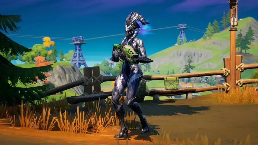 Le patron de Spire Guardian à Fortnite, tenant une arme