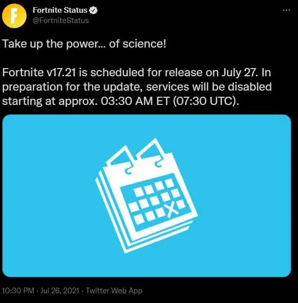 Nouvelle mise à jour Fortnite aujourd'hui 17.21